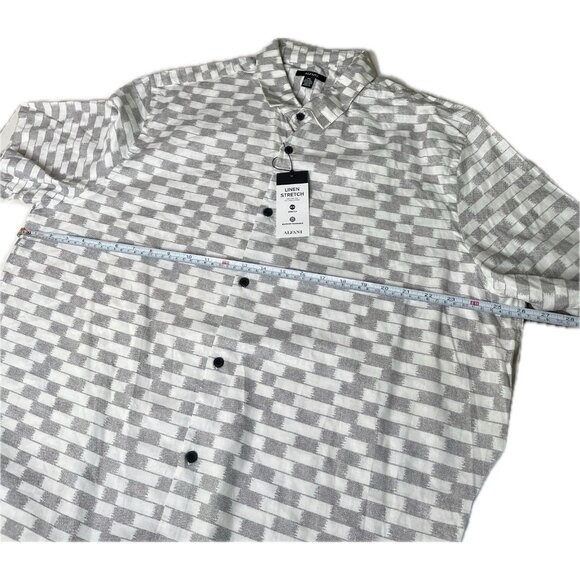 Alfani Mens  Linen Blend Short Sleeve Button Down Shirt Gray Geometric XXL NWT - Picture 4 of 5